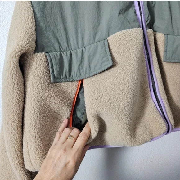 Zara Olive and Lavender Sherpa  Jacket Sz XL - Picture 4 of 10